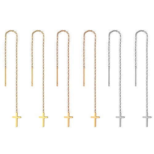 Cupimatch Hängeohrringe Damen Ohrringe Silber Gold Hängend Kreuz Ohrhänger Durchzieher Lang Edelstahl Ohrstecker von Cupimatch
