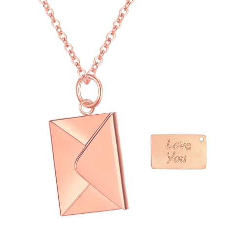 Cupimatch Halskette Damen Liebesbrief Umschlag: Kette Medaillon zum Öffnen Edelstahl Damenhalskette Anhänger mit Gravur Love You Gedenk Versprechens Amulett Schmuck für Mädchen Mutter Damen von Cupimatch
