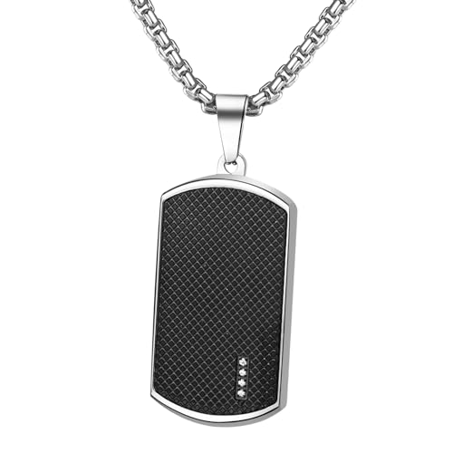 Cupimatch Halskette Herren Militär Erkennungsmarken: Dog Tag Kette Edelstahl Anhänger mit Eingelegtem Zirkon Geschenke für Männer von Cupimatch