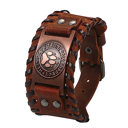 Cupimatch Herren Armband Braun Retro Breites Metall Wikinger Armband Herren Leder Armband Punk Style Armbänder Breiter Gürtel Manschette Armreif Rock Wrap für Männer Junge von Cupimatch