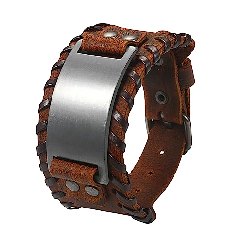 Cupimatch Herren Armband Braun Retro Breites Metall Wikinger Armband Herren PU Leder Armband Punk Style Armbänder Breiter Gürtel Manschette Armreif Rock Wrap Geschenke für Männer Junge von Cupimatch