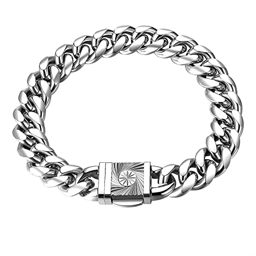 Cupimatch Königskette Armband Herren Edelstahl Biker Armband, Panzerkette Kubanische Kette Rechteck Armketten Fahrradkette Motorradkette Hochglanz Poliert Rock Armreif 22cm, Silber Gold Schwarz von Cupimatch