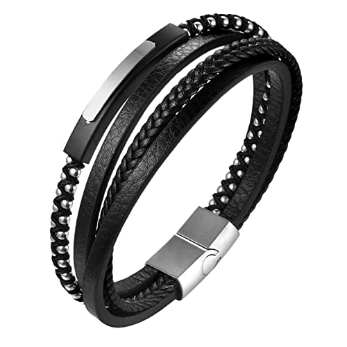 Cupimatch Herren Armband Edelstahl Echtleder Geflochten Mit Magnet Verschluss, Silber von Cupimatch