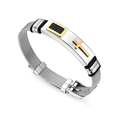 Cupimatch Kreuz Armband Herren Armkette Mesh Armreif Männer Handgelenk Schmuck Länge Verstellbar 17-21,5cm für Jungen, Gold von Cupimatch