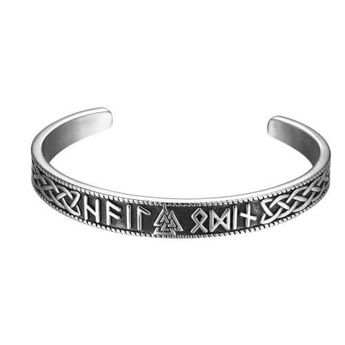 Cupimatch Herren Armband Edelstahl Wikinger: Offene Nordische Armbänder Rune Dreiecksarmband mit keltischem Knoten Manschettenarmband Armschmuck Geschenk für Männer Junge von Cupimatch