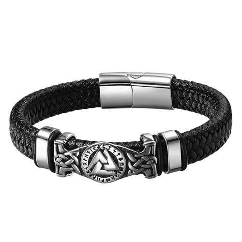 Cupimatch Herren Armband Leder Wikinger: Geflochtenes Lederarmband Mehrschichtige Armbänder mit Schnalle Verstellbare Länge Armschmuck für Männer Junge von Cupimatch