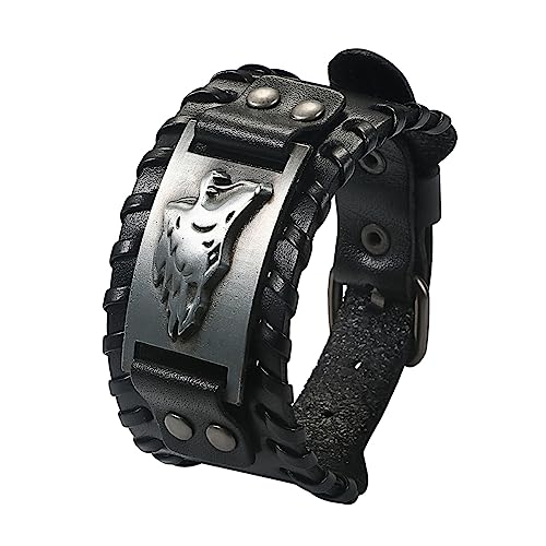 Cupimatch Herren Armband Retro Breites Metall Wikinger Armband Herren Leder Armband Punk Style Armbänder Breiter Gürtel Manschette Armreif Rock Wrap für Männer Junge von Cupimatch