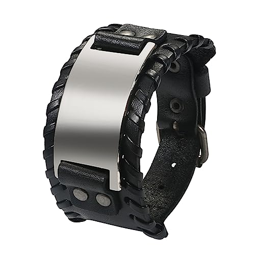 Cupimatch Herren Armband Retro Breites Metall Wikinger Armband Herren PU Leder Armband Punk Style Armbänder Breiter Gürtel Manschette Armreif Rock Wrap Geschenke für Männer Junge Schwarz von Cupimatch