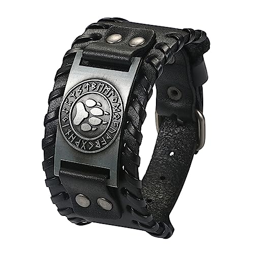 Cupimatch Herren Armband Retro Breites Metall Wikinger Armband Herren PU Leder Armband Punk Style Armbänder Breiter Gürtel Manschette Armreif Rock Wrap Runen Schmuck für Männer Junge von Cupimatch