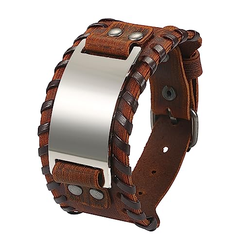 Cupimatch Herren Armband Retro Breites Metall Wikinger Armband Herren PU Leder Armband Punk Style Armbänder Breiter Gürtel Manschette Armreif Rock Wrap für Männer Junge, Braun von Cupimatch