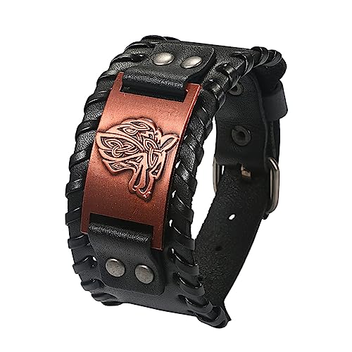 Cupimatch Herren Armband Retro Breites Metall Wikinger Armband Herren PU Leder Armband Punk Style Schwarz Armbänder Breiter Gürtel Manschette Armreif Rock Wrap für Männer Junge von Cupimatch