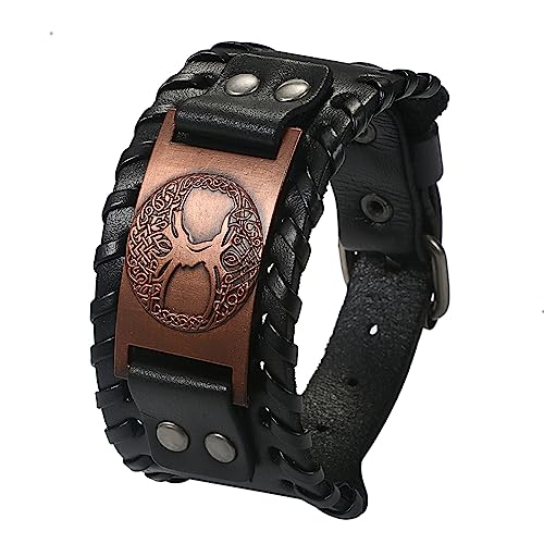 Cupimatch Herren Armband Retro Breites Metall Wikinger Armband Herren PU Leder Schwarz Armband Punk Style Armbänder Breiter Gürtel Manschette Armreif Rock Wrap für Männer Junge von Cupimatch