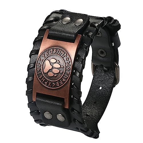 Cupimatch Herren Armband Retro Breites Metall Wikinger Armband Herren PU Lederarmband Punk Style Armbänder Breiter Gürtel Manschette Armreif Rock Wrap für Männer Junge von Cupimatch