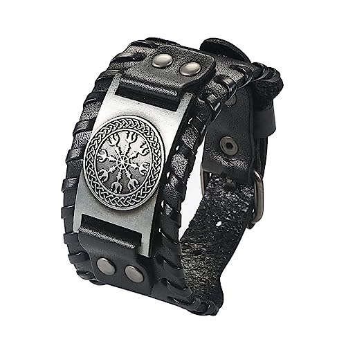 Cupimatch Herren Armband Retro Breites Wikinger Armband Herren PU Leder Armband Punk Style Armbänder Breiter Gürtel Manschette Armreif Rock Wrap für Männer Junge von Cupimatch