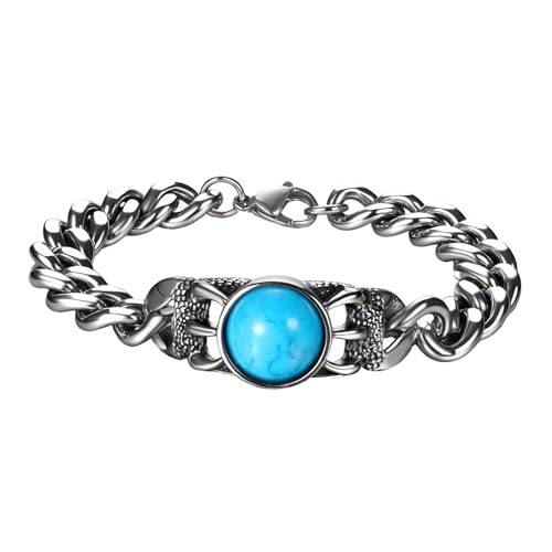 Cupimatch Herren Armband mit Türkis: Punk Rock Wolfsklauen Kubanischer Panzerkette Edelstahl Verstellbares Armkette 22cm Vintage Gothic Armreif Wikinger Schmuck für Männer Jungen Teenager von Cupimatch