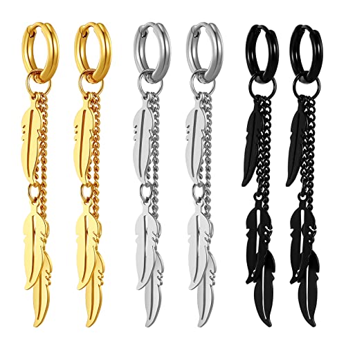 Cupimatch Ohrringe Kette Set Herren Damen Ohrstecker Kreuzanhänger Baumeln Creolen Ohrpiercing Schmetterling Feder Lebensbaum Anhänger Ohrringe Kleine Hoop Earring für Männer Frauen von Cupimatch