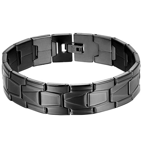 Cupimatch Herren Edelstahl Armband, 16mm schwarz Klassik Gotik Punk Rock Biker Armreif für Männer, 21cm Größe von Cupimatch