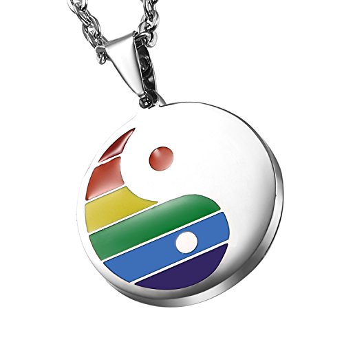 Cupimatch Herren Edelstahl Halskette, Homosexuell LGBT Gay & Lesbian Pride ying yang Anhänger Hochglanz Poliert mit 55cm Kette, silber regenbogen von Cupimatch