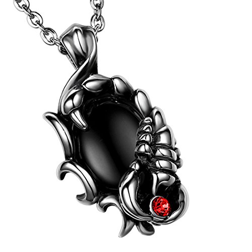 Cupimatch Herren Edelstahl Halskette, Skorpion mit rotes Strass Anhänger Hochglanz Poliert mit 55cm Kette, silber schwarz von Cupimatch
