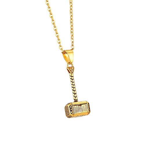 Cupimatch Herren Edelstahl Halskette, Thor Hammer Anhänger Hochglanz Poliert mit 55cm Kette, Gold von Cupimatch