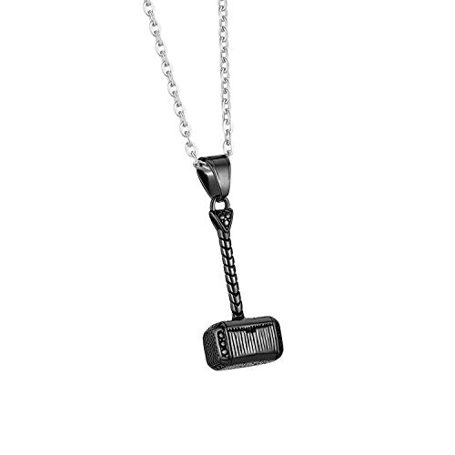 Cupimatch Halskette Edelstahl Herren, Wikinger Thors Hammer Anhänger Hochglanz Poliert mit 55cm Kette, Schwarz von Cupimatch