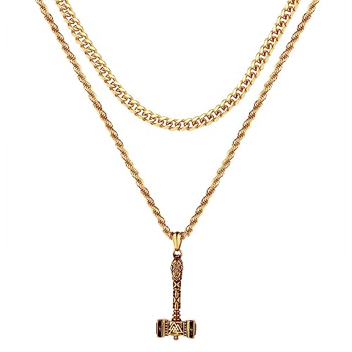 Cupimatch Herren Edelstahl Halskette, Thor Hammer Anhänger Hochglanz Poliert mit 55cm Kette, Silber Schwarz Gold CM64-05 von Cupimatch