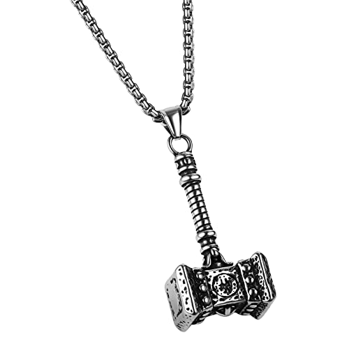 Cupimatch Herren Edelstahl Halskette, Thor Hammer Anhänger Hochglanz Poliert mit 55cm Kette, Silber von Cupimatch