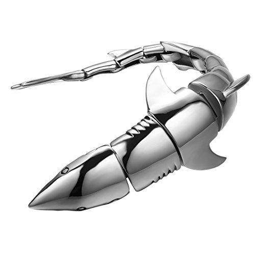 Cupimatch Armband Herren Silber Edelstshl Punk Rock Haifisch Biker Fahrradkette große schwere Motorradkette Armreif Geschenk für Männ von Cupimatch