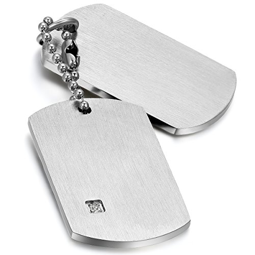 Cupimatch Herren Hundemarke Halskette, 2 Militärischen Erkennungsmarken Armee Stil Dog Tag Anhänger mit 55cm Kette, Silber von Cupimatch