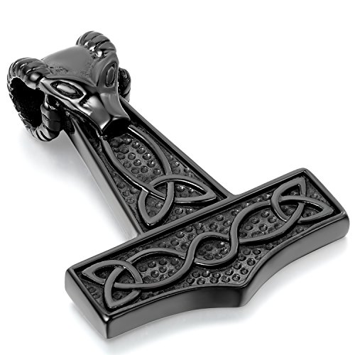 Cupimatch Herren Halskette, Edelstahl Wolf Kopf Thors Hammer keltisch Knot Anhänger mit 55cm Kette, Silber Schwarz von Cupimatch