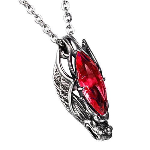 Cupimatch Herren Halskette, Exquisit Edelstahl Drachen Kopf rotes Stein Anhänger mit 55 Kette Halsband, schwarz Silber von Cupimatch