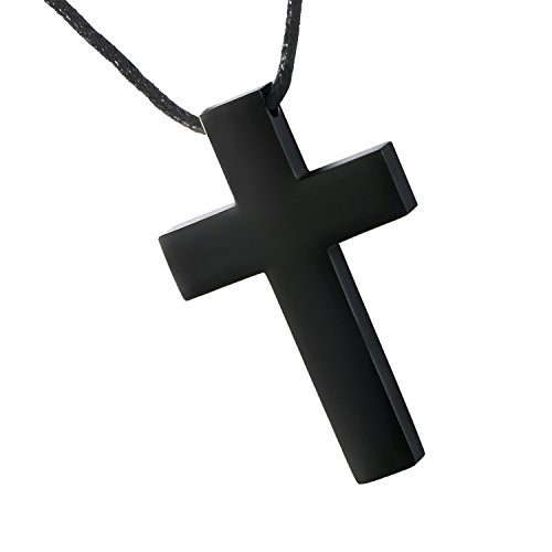 Cupimatch Herren Halskette, Exquisit Edelstahl Kruzifix Kreuz Anhänger mit verstellbar Lederband Kette Halsband, Schwarz von Cupimatch