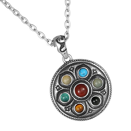 Cupimatch Herren Halskette, Exquisit Edelstahl Sechs Worte des Mantra Buddhismus Gravur Kugel Anhänger mit 55 Kette Halsband, silber von Cupimatch