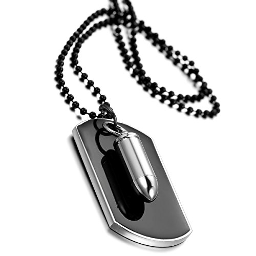 Cupimatch Herren Halskette mit Gravur, Edelstahl Dog Tag Patrone Erkennungsmarke Kette Gewehr Armee Stil von Cupimatch