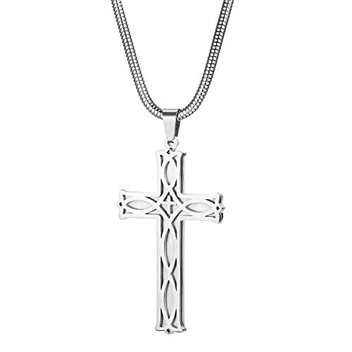 Cupimatch Halskette Herren Edelstahl Kreuz Anhänger, Keltischer Knoten Kreuz Schlüsselkreuz Anhänger Damen Halskette Halsband Männer Halsschmuck Geschenke für Männer Frauen von Cupimatch