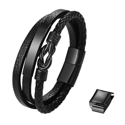 Cupimatch Herren Leder Armband Unendlichkeitszeichen: Geflochtene Armbänder aus Edelstahl Lederarmband Schmuck Geschenke für Valentinstag Weihnachten Geburtstag Vatertag Jahrestag von Cupimatch
