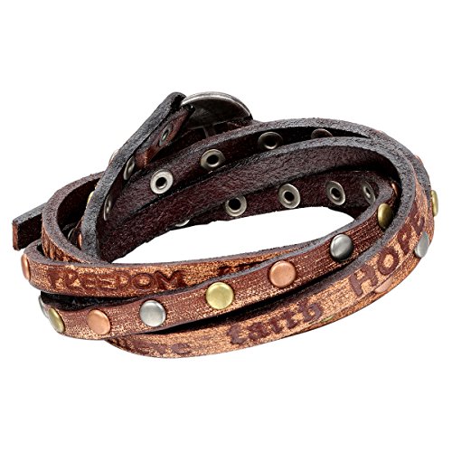 Cupimatch Herren Multi-Layer Lederarmband, Geflochten Punk Rock Manschette Nieten Armband, Verstellbaren Größen, Leder Legierung, braun von Cupimatch