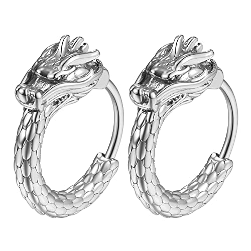 Cupimatch Ohrstecker Schwarz Ohrringe Männer Vintage Gothic Drache Edelstahl Creolen Ohrringe Hoop Piercing Ohrschmuck für Männer von Cupimatch