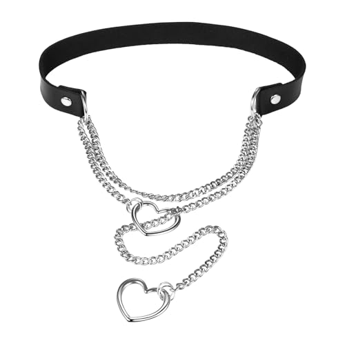 Cupimatch Herz Choker Halskette Geschenk für Damen: Gothic PU Leder Y-Form Kette mit Herz-Anhänger Lasso Damenkette Verstellbare Slip-Kette Rock Punk Halsband Geschenk für Frauen Mädchen Freundin von Cupimatch