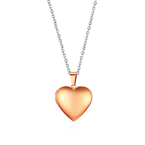 Cupimatch Herz Medaillon zum Öffnen für Bilder Foto Anhänger Kette Damen Amulett Halskette Edelstahl Aufklappbar, mit 45cm Kette, Rosegold von Cupimatch