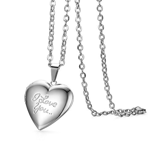 Cupimatch Herz Medaillon zum Öffnen für Bilder Foto Anhänger mit Gravur LOVE YOU Kette Damen Amulett Halskette Edelstahl Aufklappbar, mit 45cm Kette, Silber von Cupimatch