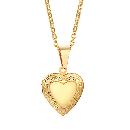Cupimatch Herz Medaillon zum Öffnen: Foto Anhänger Bilder Kette Damen Amulett Halskette mit 50cm Kette Gold von Cupimatch