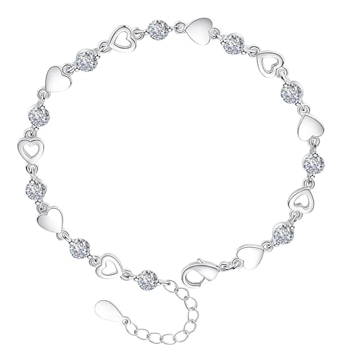 Cupimatch Herz Tennis Armband Damen: Luxus Edelstahl Armkette mit Zirkonia Verstellbares Herzarmband Tennisarmband Eleganter Damenschmuck Geburtstag Geschenk für Frauen Mädchen Mutter, Kleines Herz von Cupimatch