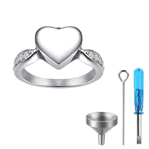 Cupimatch Herz Urnenring für Asche: Edelstahl Öffnungsfähiger Gedenkring mit Zirkonia Herzförmiger Ascheanhänger Ring für Verstorbene Erinnerungsschmuck für Damen Herren, Größe 59 von Cupimatch