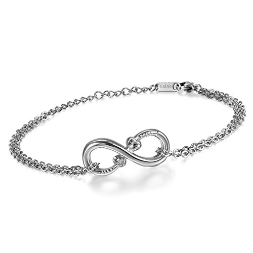 Cupimatch Infinity Unendlichkeit Armband Edelstahl Damen Fusskette Armreif Fusskettechen mit Zirkonia für Mädchen Länge Verstellbar Silber von Cupimatch