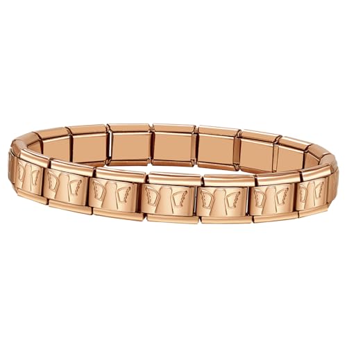 Cupimatch Italienisches Charm Armband Damen: 9mm Abnehmbares Modularmband mit Engelsmotiv Edelstahl Gliederarmband DIY Modische Muttertag Geburtstag Schmuckgeschenke für Frauen Mädchen Mama, Rosegold von Cupimatch