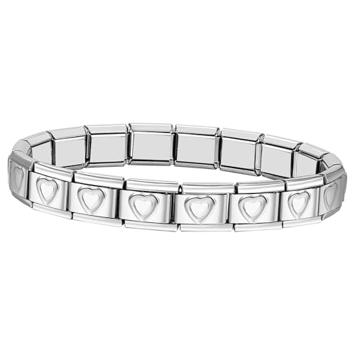 Cupimatch Italienisches Charm Armband Damen: 9mm Abnehmbares Modularmband mit Herzmotiv Edelstahl Gliederarmband DIY Modische Muttertag Geburtstag Schmuckgeschenke für Frauen Mädchen Mama, Silber von Cupimatch