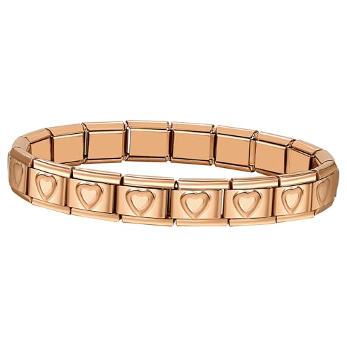 Cupimatch Italienisches Charm Armband Damen: 9mm Abnehmbares Modularmband mit Herzmotiv Edelstahl Gliederarmband DIY Modische Muttertag Geburtstag Schmuckgeschenke für Frauen Mädchen Mama, Rosegold von Cupimatch