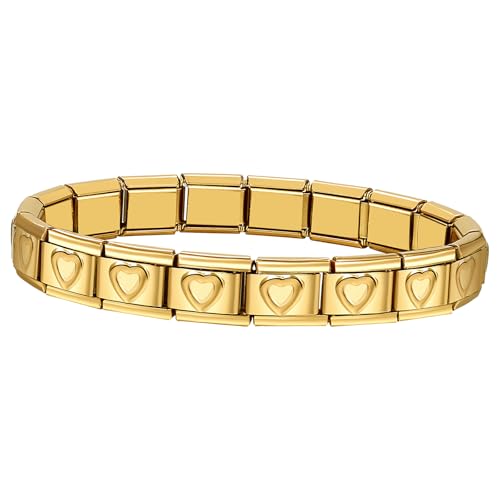 Cupimatch Italienisches Charm Armband Damen: 9mm Abnehmbares Modularmband mit Herzmotiv Edelstahl Gliederarmband DIY Modische Muttertag Geburtstag Schmuckgeschenke für Frauen Mädchen Mama, Gold von Cupimatch