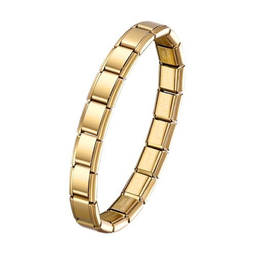 Cupimatch Italienisches Charm Armband Damen: Goldenes 9mm Abnehmbares Modularmband aus Edelstahl Einfaches DIY Modische Schmuckgeschenke für Frauen Mädchen Mama Valentinstag Muttertag Geburtstag von Cupimatch